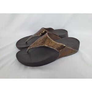 FitFlop Electra Bronze Thong Flip Flops Womens 10 Brown Sequins
